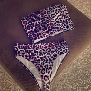 Romwe leopard high waist bikini, size M
